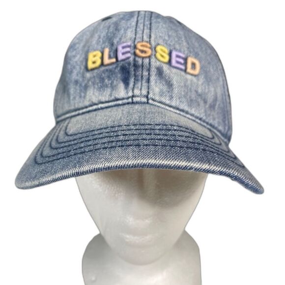 Unbranded Accessories - Blessed Ball Cap Pastel Rainbow Acid Wash Denim Look Blue Adjustable Strapback